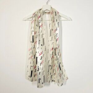Vintage Novelty Print Alphabet Letter J Silky Sheer Scarf Made in Korea